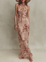 Lia | Vestido largo de muselina con estampado floral y escote de gota