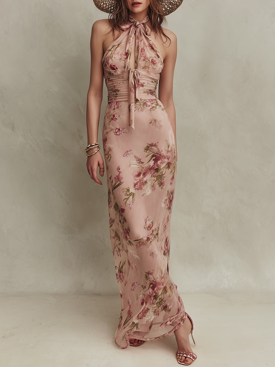 Lia | Vestido largo de muselina con estampado floral y escote de gota