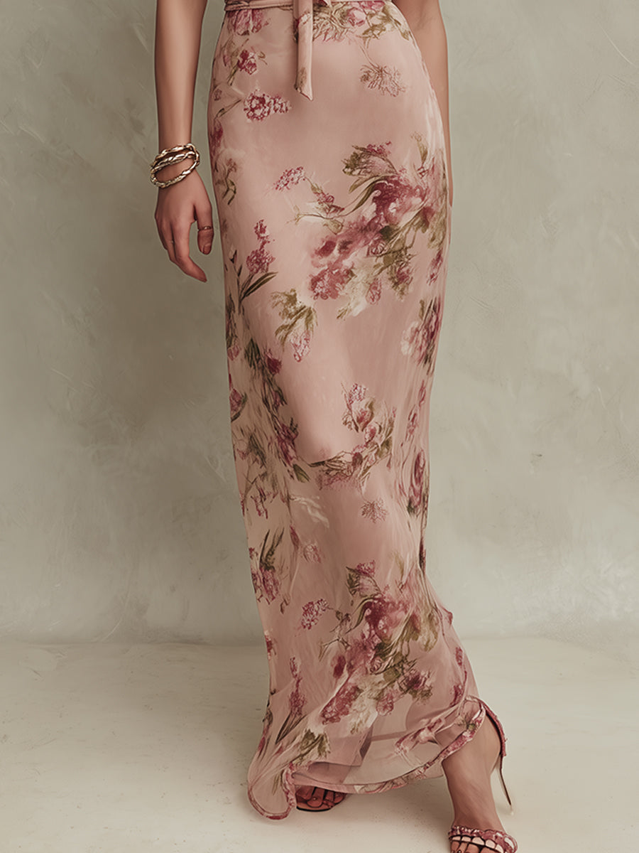 Lia | Vestido largo de muselina con estampado floral y escote de gota