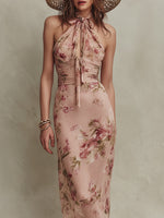 Lia | Vestido largo de muselina con estampado floral y escote de gota