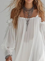Mélusine | Vestido mini fluido estilo boho con hombros al aire