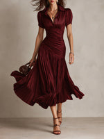 Adriana | Vestido midi satinado de rayas retro