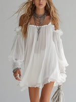 Mélusine | Vestido mini fluido estilo boho con hombros al aire