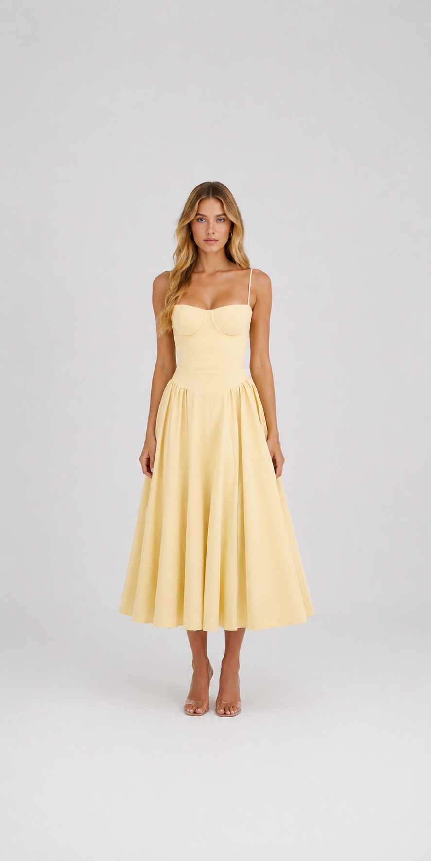 Robe midi avec décolleté en V et fente latérale
