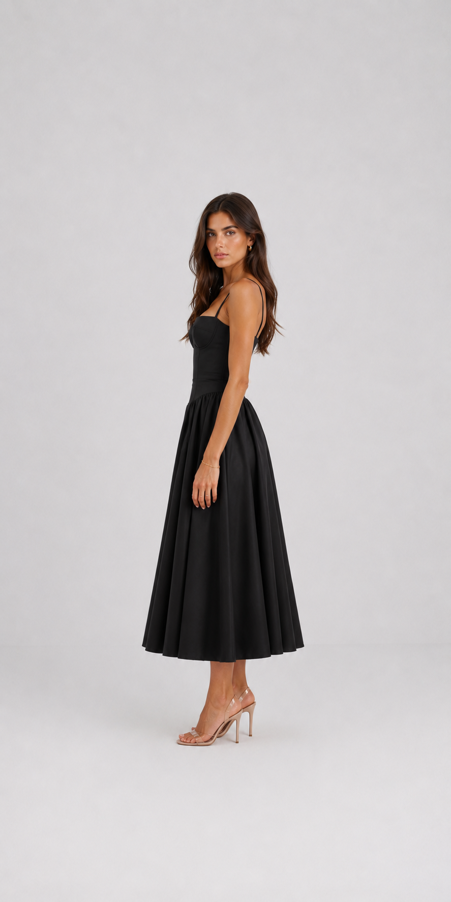 Robe midi avec décolleté en V et fente latérale
