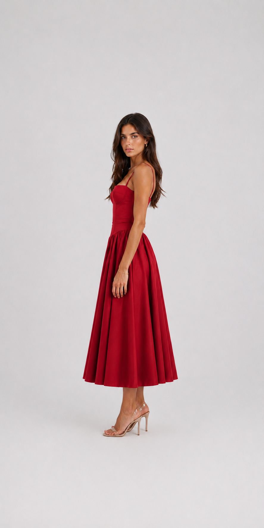 Robe midi avec décolleté en V et fente latérale