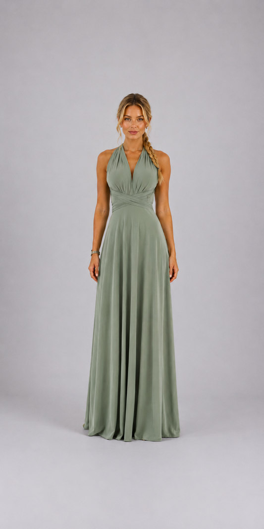 Vestido Largo Verde Salvia Elegance