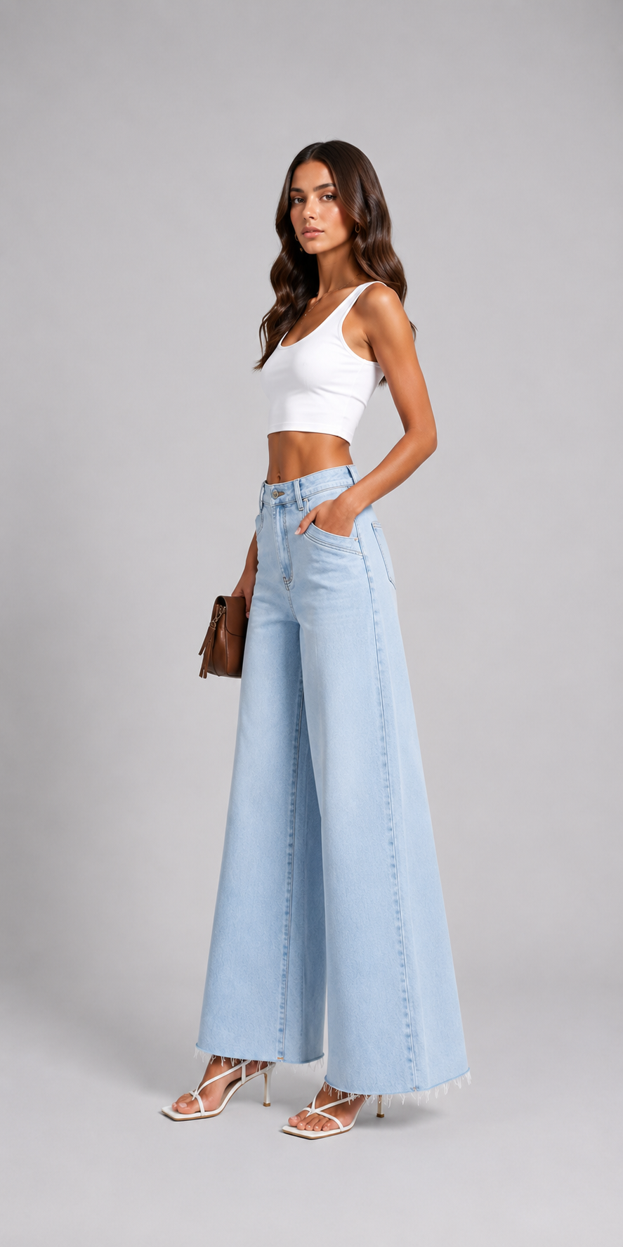 Pantalón Palazzo de Denim con Pernera Ancha