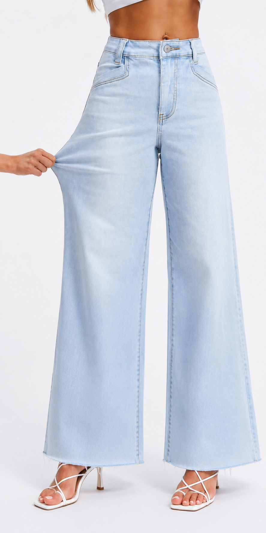 Pantalón Palazzo de Denim con Pernera Ancha