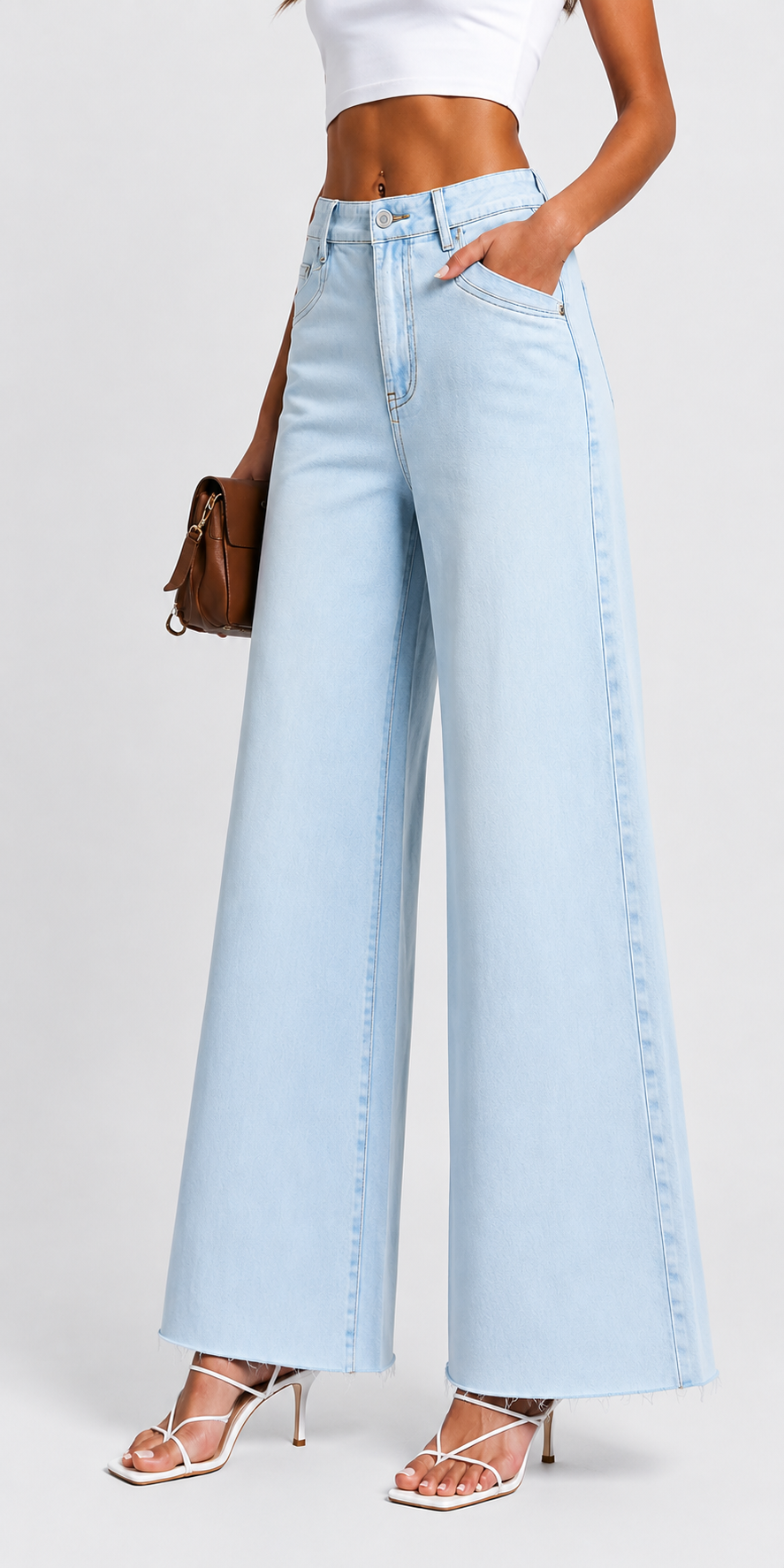 Pantalón Palazzo de Denim con Pernera Ancha