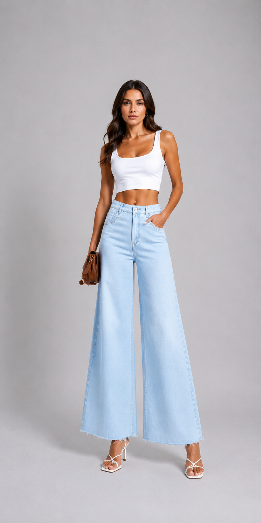 Pantalón Palazzo de Denim con Pernera Ancha