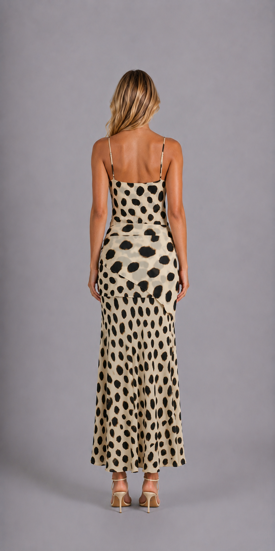 Vestido Largo Tipo Slip con Estampado de Lunares y Cinturilla Anudada