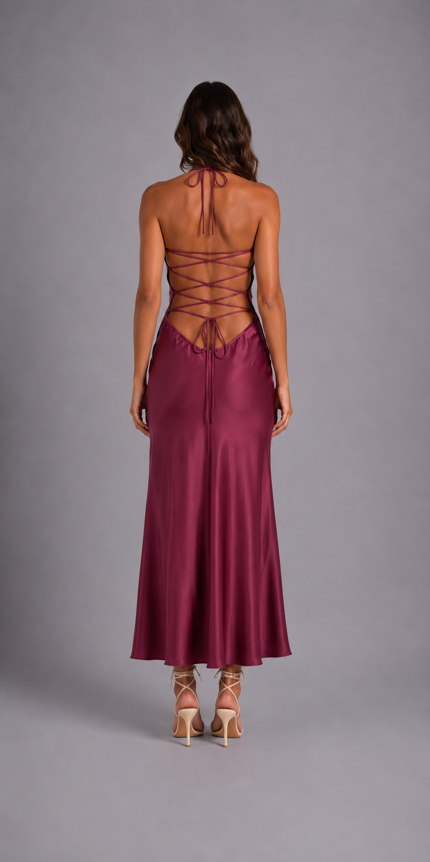 Vestido Largo Liso en Burdeos
