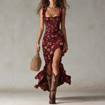 Zara | Vestido largo boho fruncido con estampado floral y abertura lateral