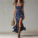Zara | Vestido largo boho fruncido con estampado floral y abertura lateral