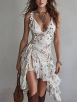 Perrine | Vestido mini floral retro con escote en V y tirantes finos