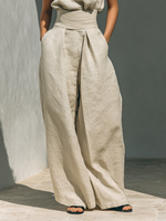 Aurora | Conjunto de dos piezas de lino beige con top sin mangas y pantalón ancho