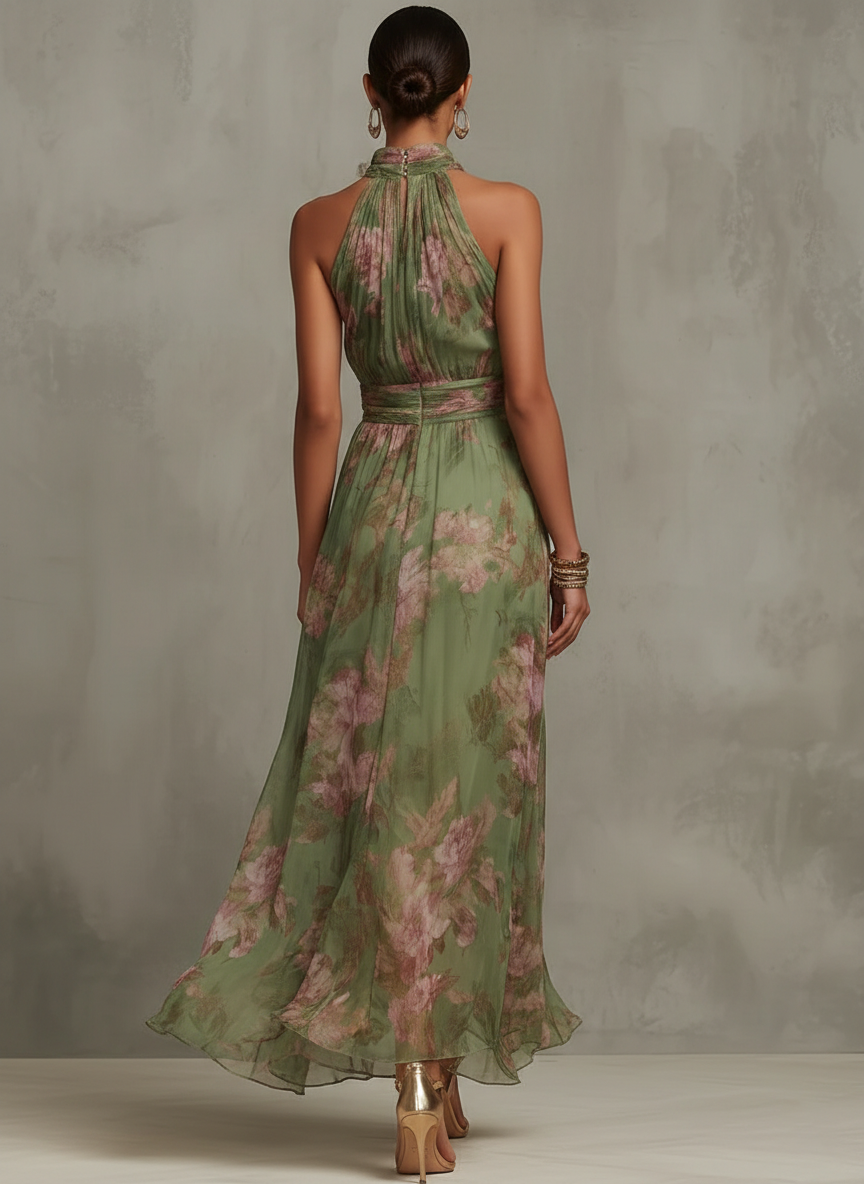 Serena | Vestido largo de muselina floral con sisa americana