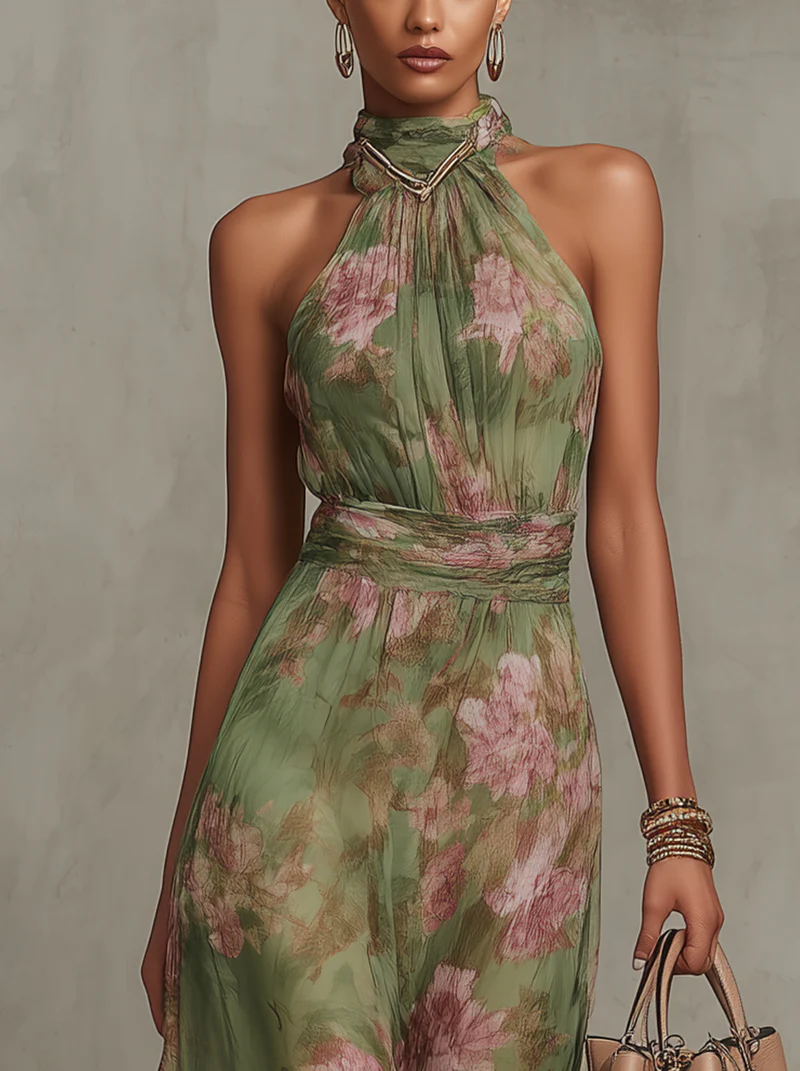 Serena | Vestido largo de muselina floral con sisa americana