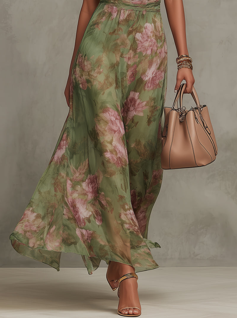Serena | Vestido largo de muselina floral con sisa americana
