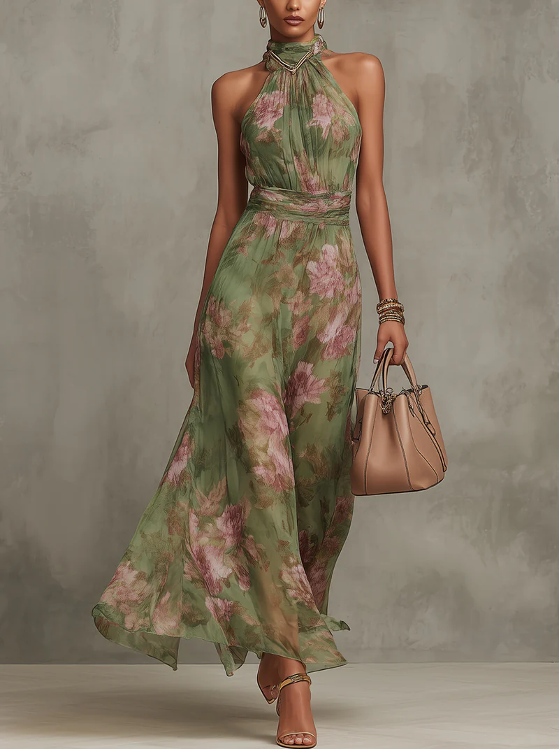 Serena | Vestido largo de muselina floral con sisa americana