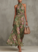 Serena | Vestido largo de muselina floral con sisa americana