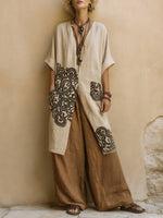 Juliette | Conjunto de tres piezas boho gris oscuro y marrón con motivo tribal