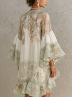 Rosalie | Vestido mini de muselina con mangas de volantes y bajo de rayas verde