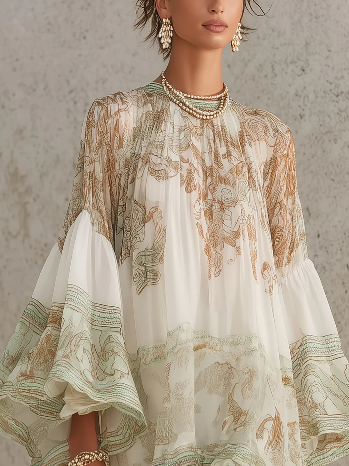 Rosalie | Vestido mini de muselina con mangas de volantes y bajo de rayas verde