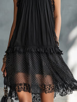 Pauline | Vestido mini transparente de lunares con volantes y ribete de encaje negro