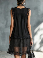 Pauline | Vestido mini transparente de lunares con volantes y ribete de encaje negro
