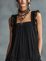 Pauline | Vestido mini transparente de lunares con volantes y ribete de encaje negro