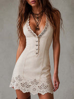 Gabrielle | Vestido mini de encaje calado marfil con escote en V