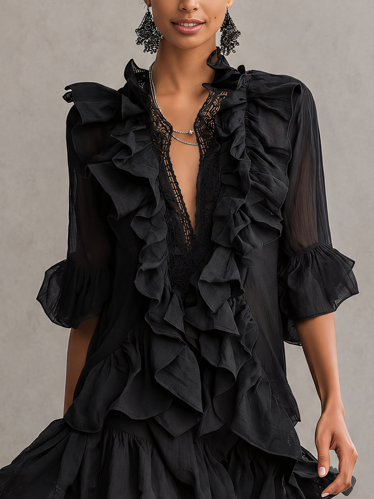Anaïs | Vestido mini de muselina negra con volantes