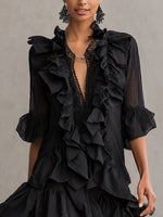 Anaïs | Vestido mini de muselina negra con volantes