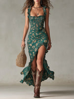 Zara | Vestido largo boho fruncido con estampado floral y abertura lateral