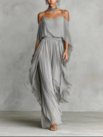 Isabelle | Conjunto fluido gris con top de tirantes finos y pantalón ligero