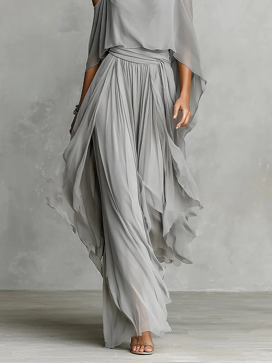 Isabelle | Conjunto fluido gris con top de tirantes finos y pantalón ligero