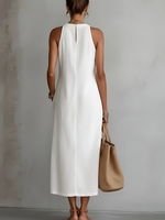 Jimena | Vestido midi informal bordado con cuello mao