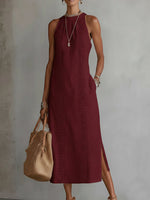 Jimena | Vestido midi informal bordado con cuello mao