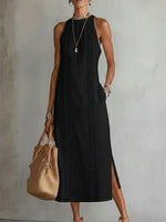 Jimena | Vestido midi informal bordado con cuello mao